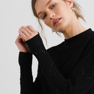 White House Black Market Black Ribbed Mandarin Collar Sweatshirt